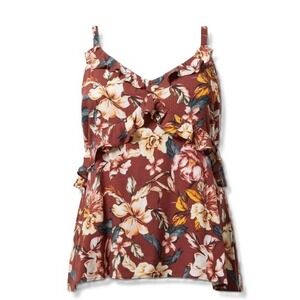 Torrid Floral Ruffle V-Neck Cami Tank Top Fired Brick Red Plus Size 00 M/L 10